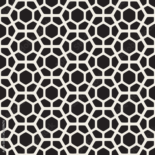 Vector Seamless Black And White Geometric Hexagon Rounded Grid Pattern