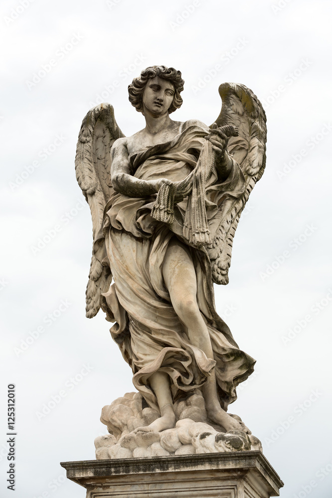 Marble statue of Angel with the Whips by Lazzaro Morelli from the Sant'Angelo Bridge in Rome, Italy