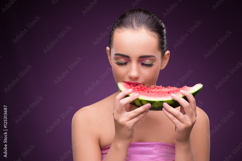 Beautiful woman eating tasty watermelon Beautiful woman eating tasty watermelon