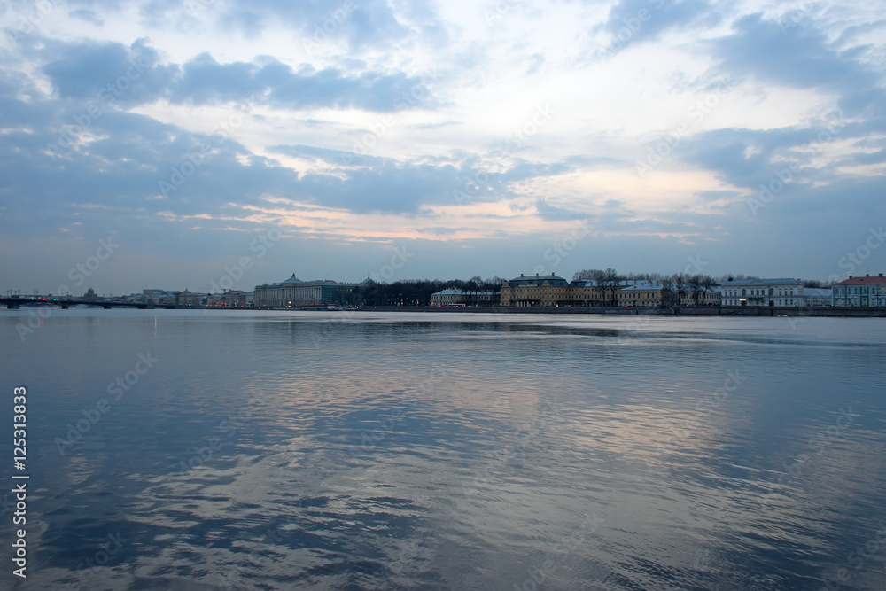 Sunset on the Neva river