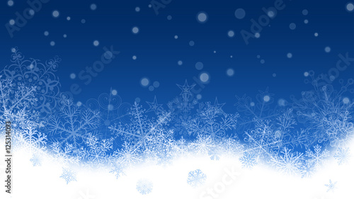 Christmas background of snowflakes and snowdrifts