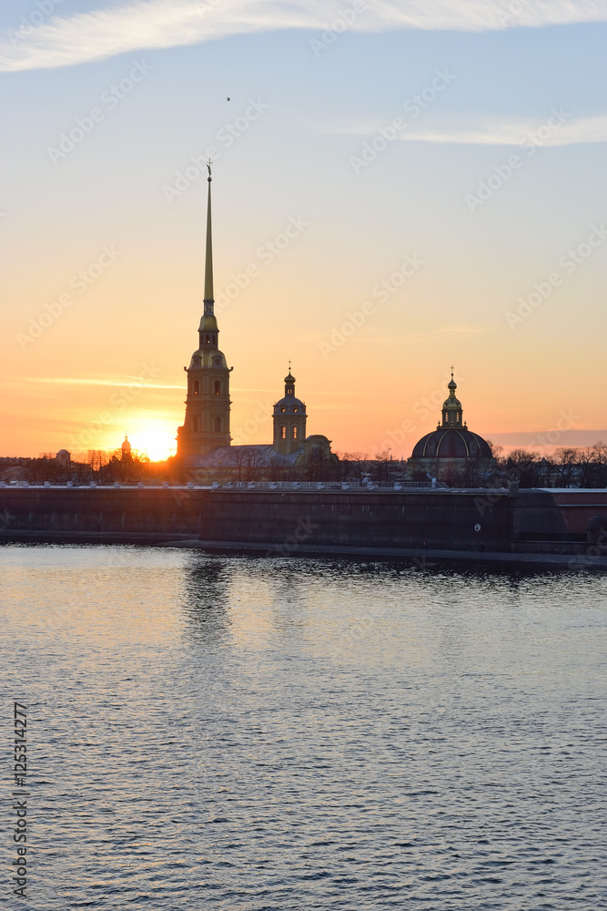 Peter and Paul fortress at sunset