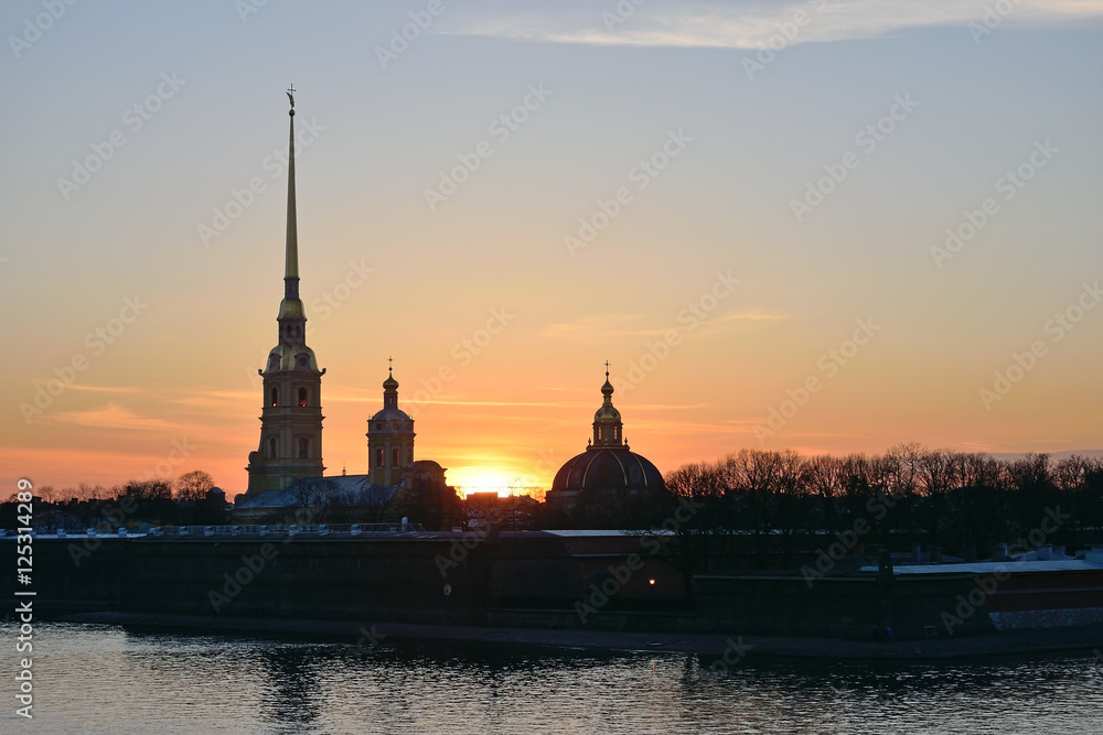 Peter and Paul fortress at sunset