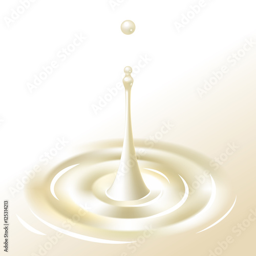 Closeup drop of milk on a white background. Gradient mesh realistic vector illustration.