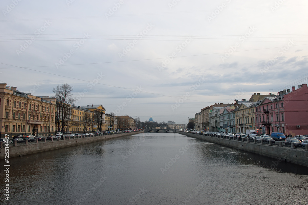View of Obukhovsky bridge and the river Fontanka