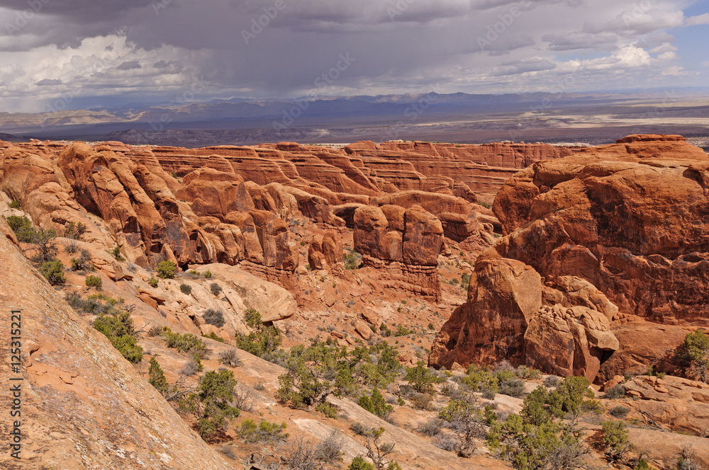 Storm Clouds over a Red Rock Canyon