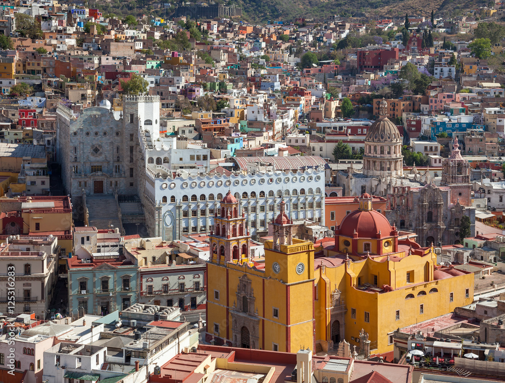 Skyline of Colorful Guanajuato with Basilica of Our Lady in Mexico