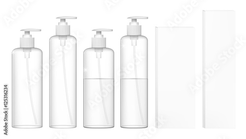 Transparent Cosmetic Plastic Bottles With Dispenser Pump. Liquid Container For Gel, Lotion, Cream, Shampoo