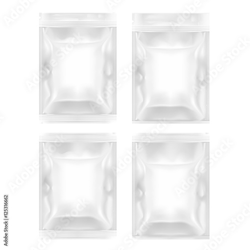 Four Various White Blank Filled Foil Pouch Bag Plastic Packaging With Zip Lock