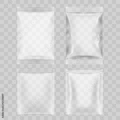 Set Of Transparent Packaging For Snacks, Chips, Sugar, Spices, Or Other Food