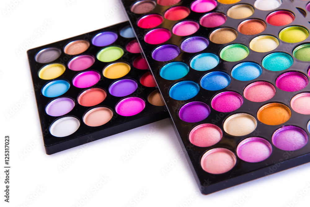 Set of colourful shadow for make-up isolated on white Set of colourful shadow for make-up isolated on white