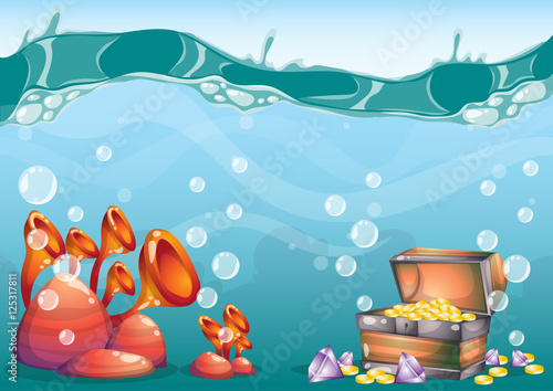 cartoon vector underwater treasure background with separated layers for game art and animation game design asset in 2d graphic