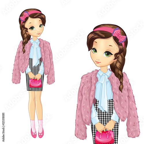 Pretty Girl In Pink Fur Coat