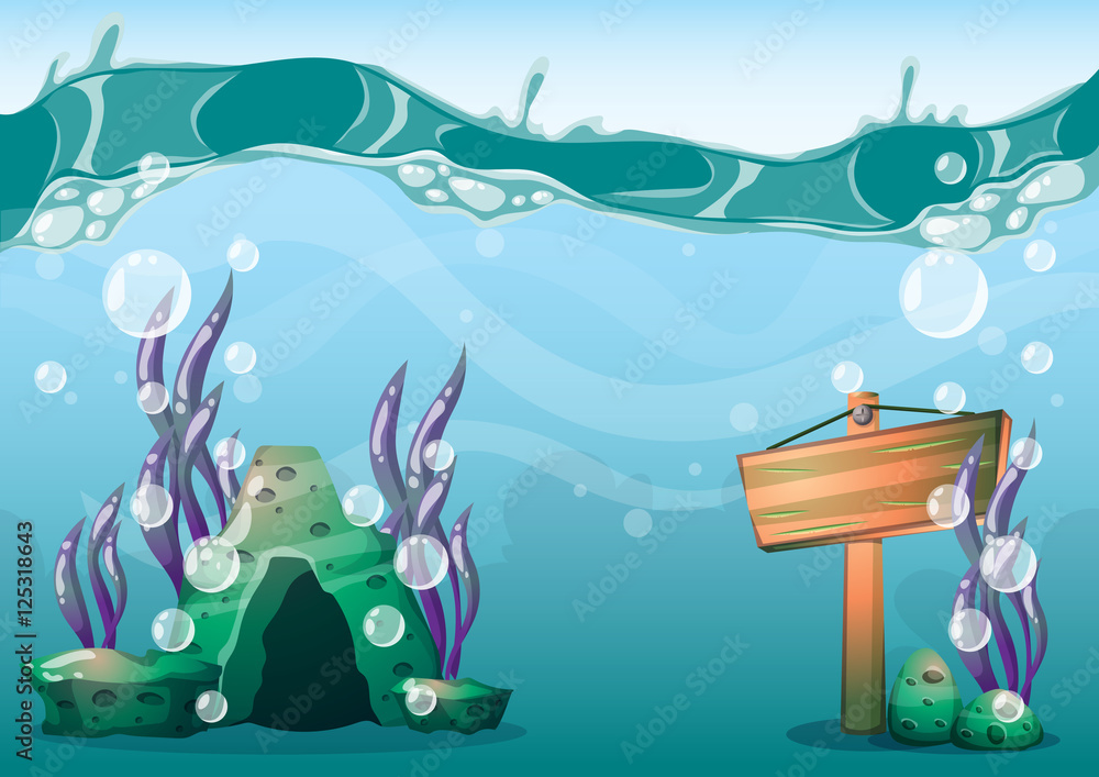 Fototapeta premium cartoon vector underwater background with separated layers for game art and animation game design asset in 2d graphic