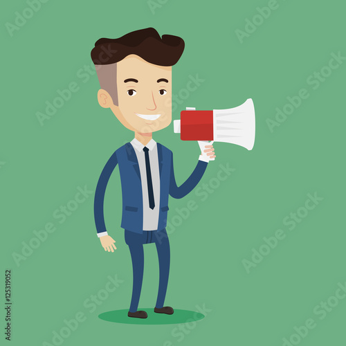 Businessman speaking into megaphone.