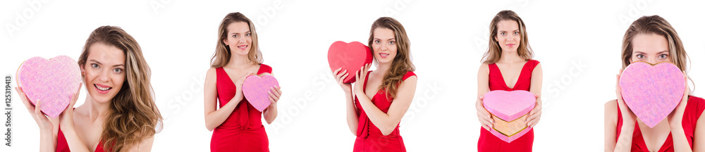 Pretty girl holding gift box isolated on white Pretty girl holding gift box isolated on white