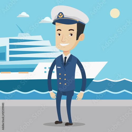 Smiling ship captain in uniform at the port