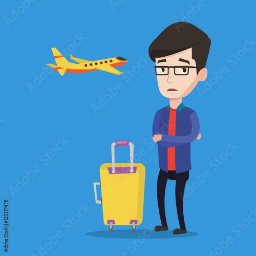 Young man suffering from fear of flying.