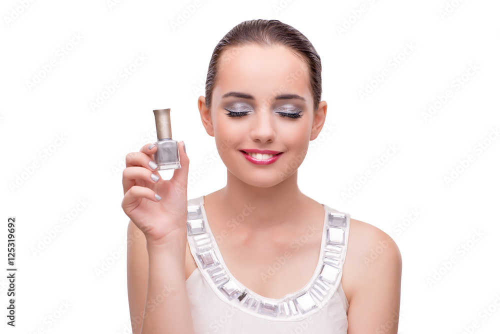 Woman with manicure tube isolated on white Woman with manicure tube isolated on white