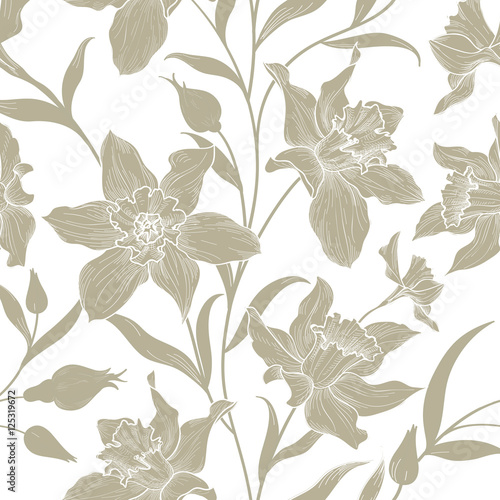 Floral seamless pattern. Flower background. Floral retro garden tile ornament © Terriana