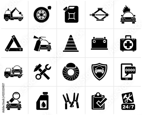 Black Roadside Assistance and tow  icons  - vector icon set