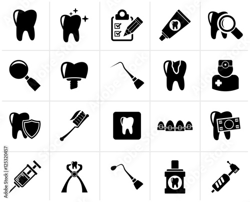 Black dental medicine and tools icons  - Vector Icon set