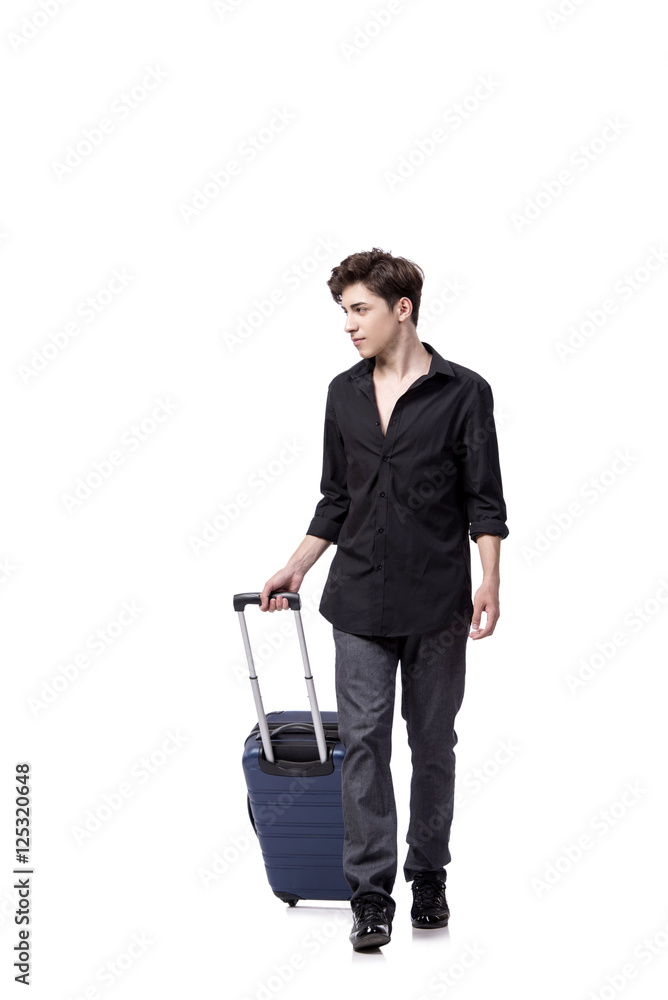 Young man in travel concept isolated on white Young man in travel concept isolated on white