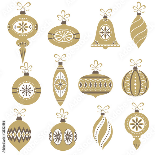 Set of retro Christmas ornaments isolated on white background.