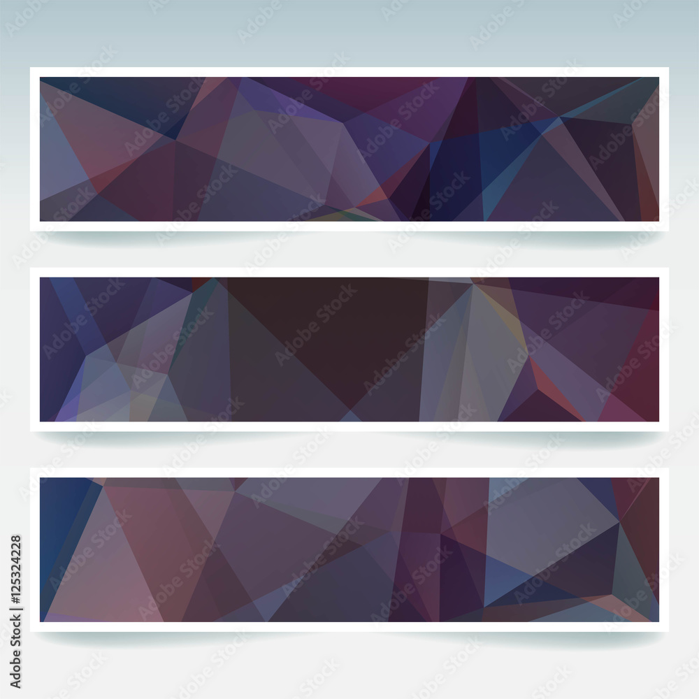 Set of banner templates with gray abstract background. Modern vector banners with polygonal background
