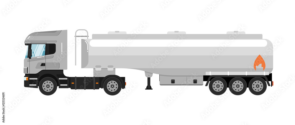 Commercial tank truck isolated on white background vector illustration. Modern fuel tanker truck. Vehicle for cargo transportation. Trucking and delivery service. Design element Commercial tank truck isolated on white background vector illustration. Modern fuel tanker truck. Vehicle for cargo transportation. Trucking and delivery service. Design element