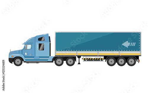 Commercial freight truck isolated on white background vector illustration. Modern lorry truck side view. Vehicle for cargo transportation. Trucking and delivery service. Design element
