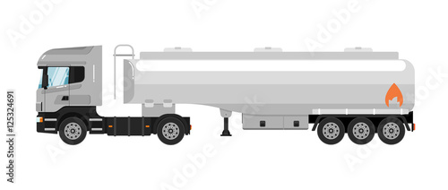 Commercial tank truck isolated on white background vector illustration. Modern fuel tanker truck. Vehicle for cargo transportation. Trucking and delivery service. Design element