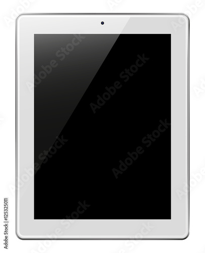 Realistic tablet pc computer with black screen.