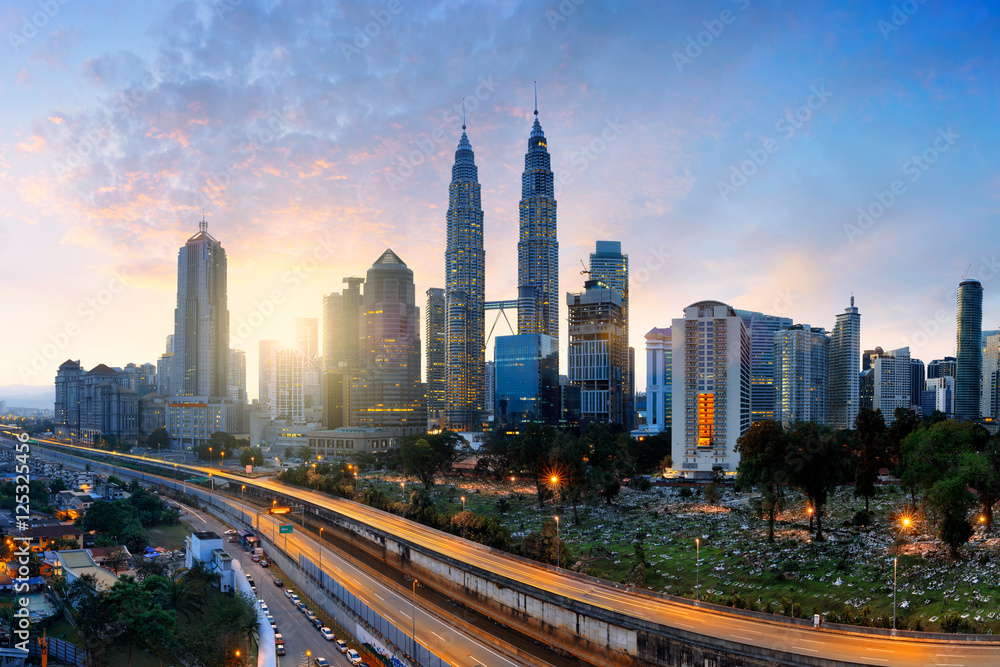 Obraz premium Panoramę miasta Kuala lumpur rano, panoramę Malezji, Malezja