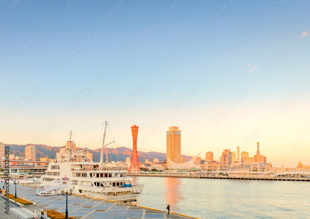 Naklejka premium The Port of Kobe is the second largest trading port in Japan.