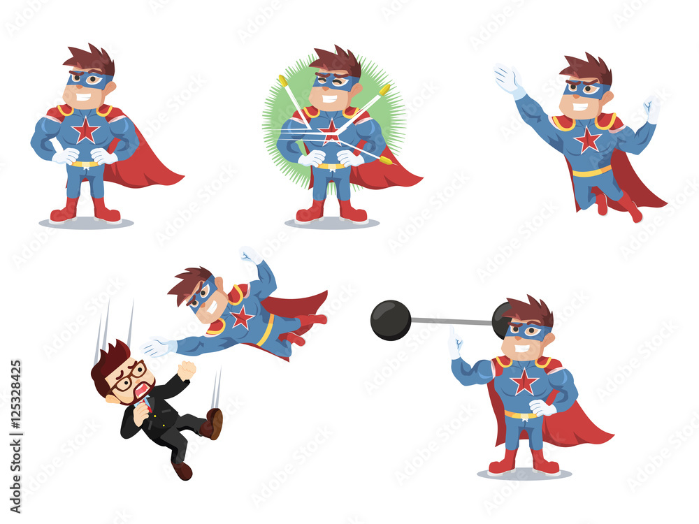 superhero cartoon set illustration design