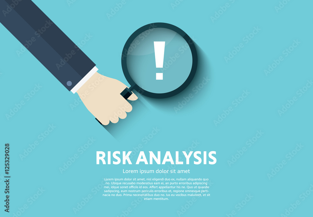 Magnifying Glass Over Risk Map Image Magnifying Glass and Exclamation Point