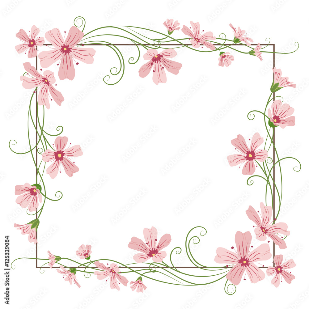 Square floral frame template pink gypsophila Square floral frame template pink gypsophila