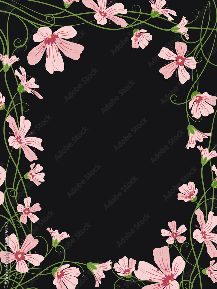 Gypsophila floral frame border template on black Gypsophila floral frame border template on black
