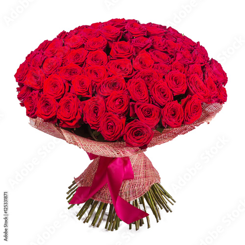 Big red roses bunch isolated on white background