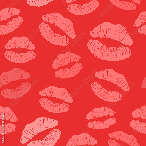 Red lipstick kiss seamless pattern