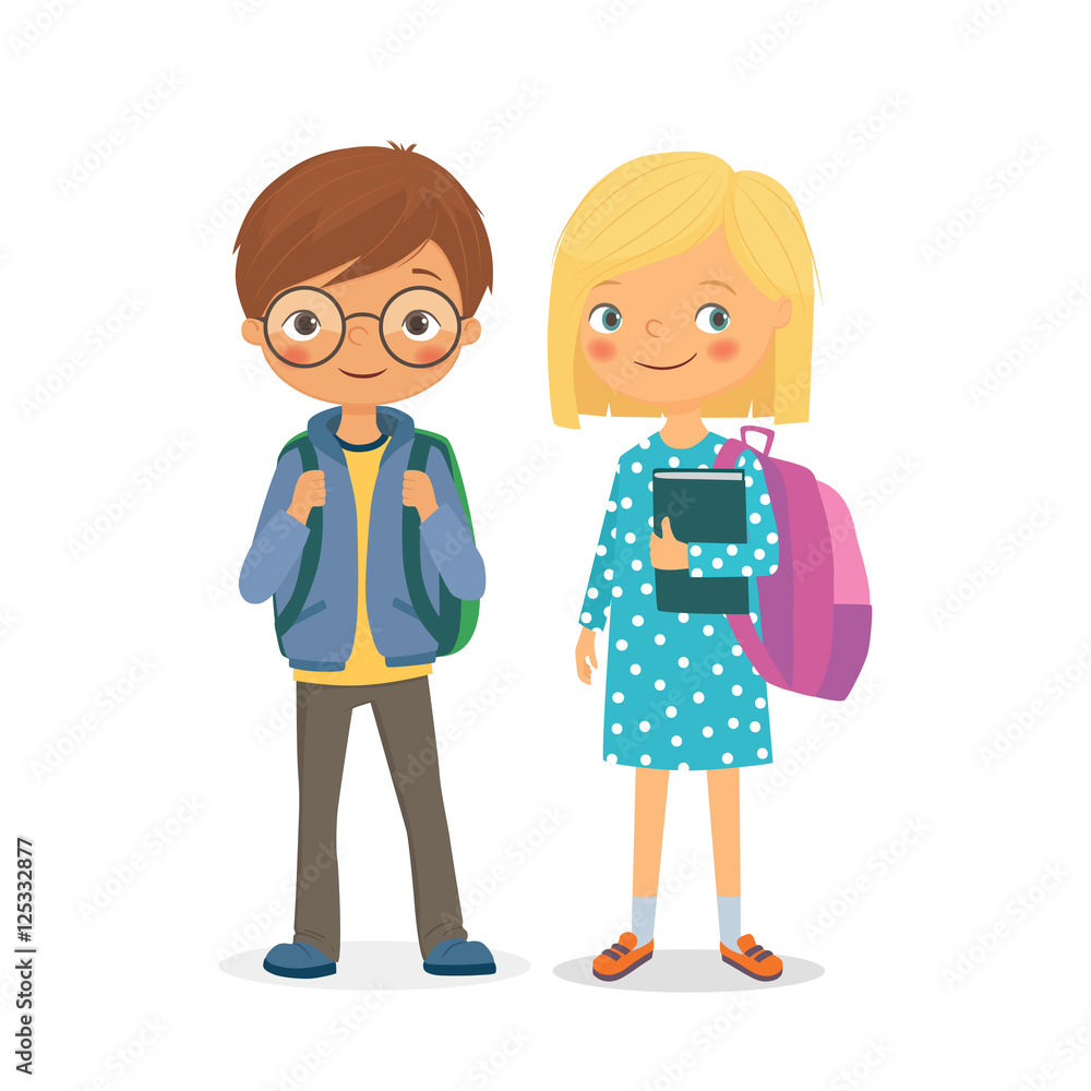 Elementary school pupils boy and girl Elementary school pupils boy and girl