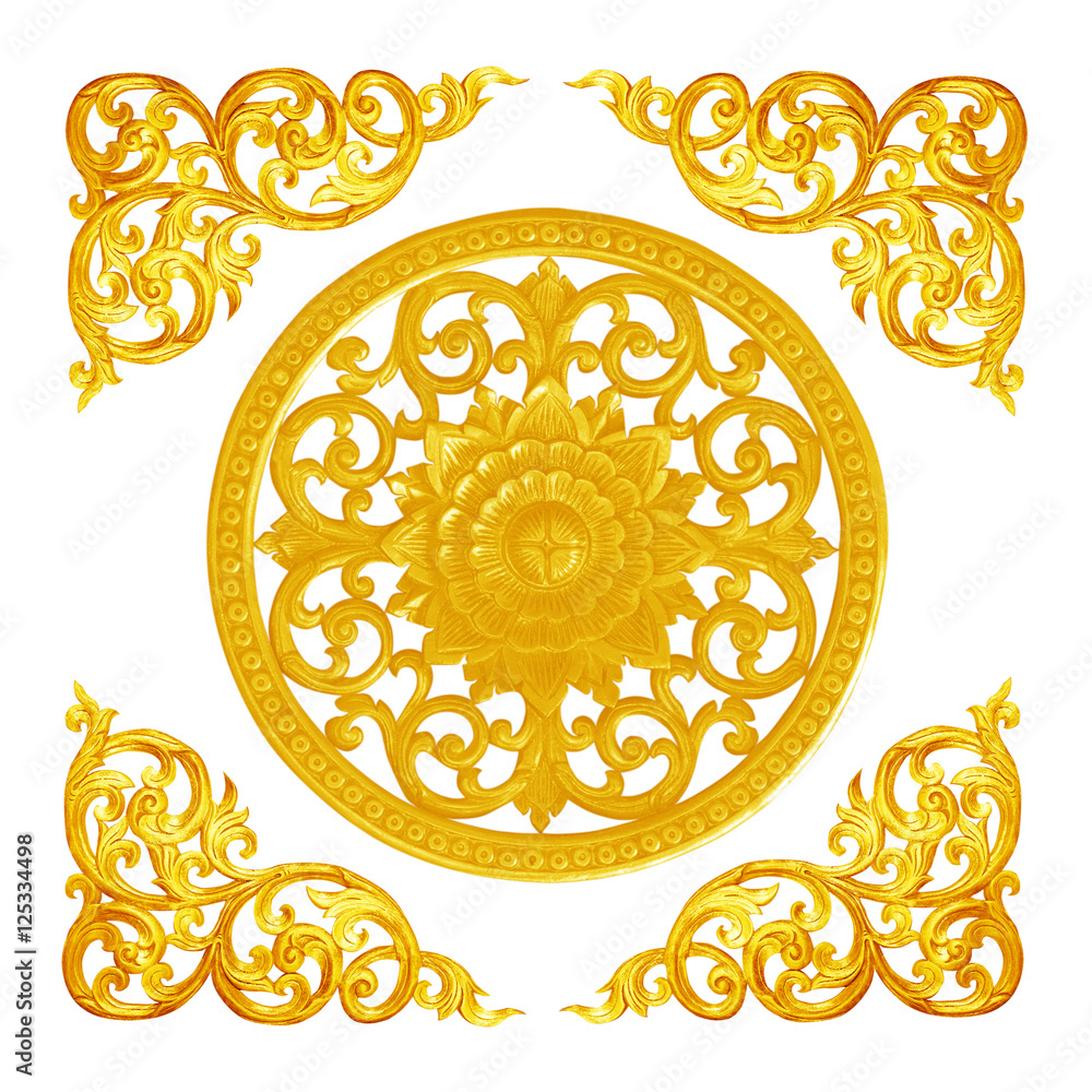 Fototapeta premium Pattern of flower carved for decoration isolated on white backg
