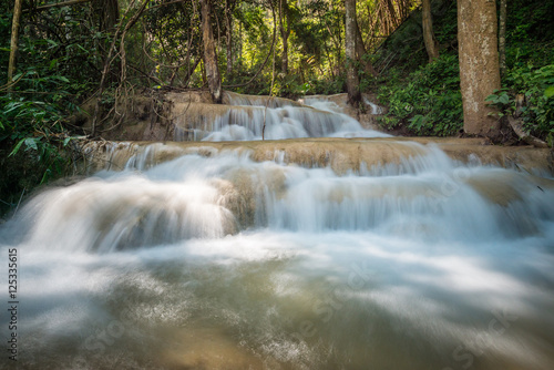 Pu Kaeng waterfall the most beautiful limestone waterfall in Chiangrai province of Thailand.