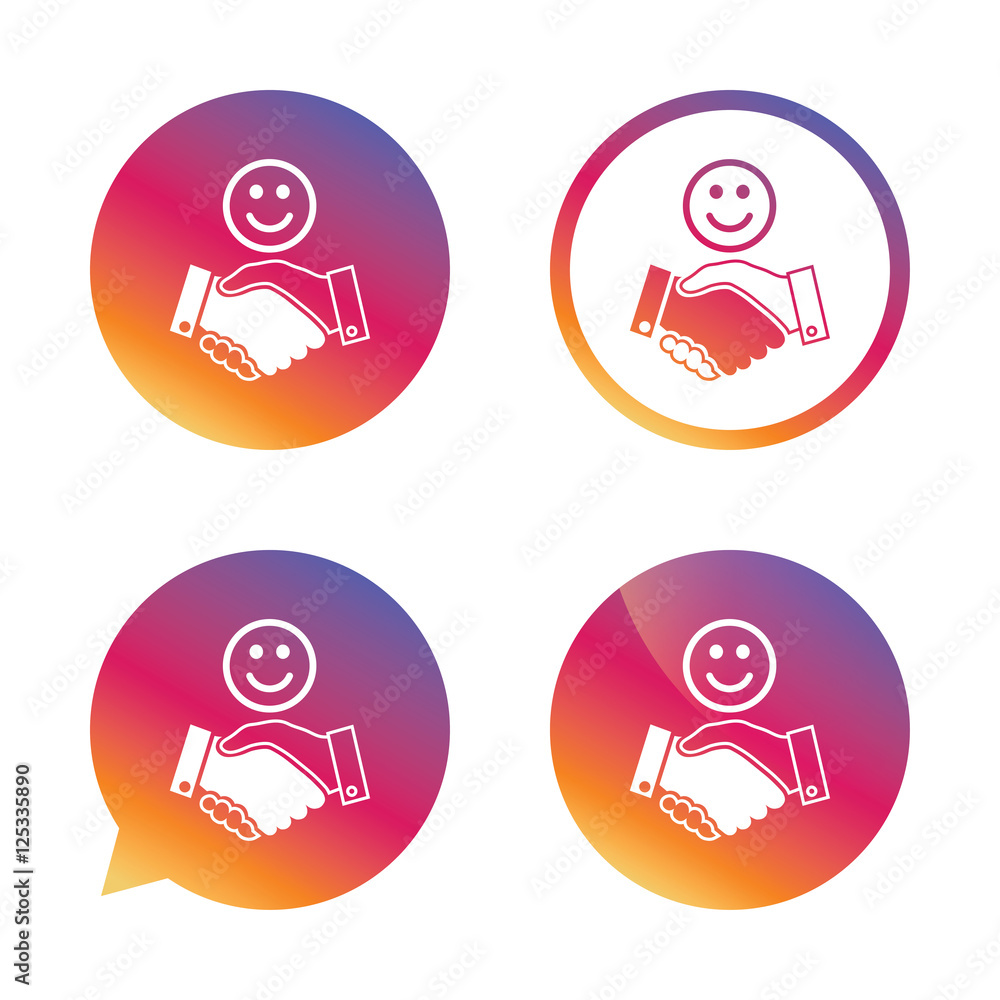 Smile handshake sign icon. Successful business. Smile handshake sign icon. Successful business.