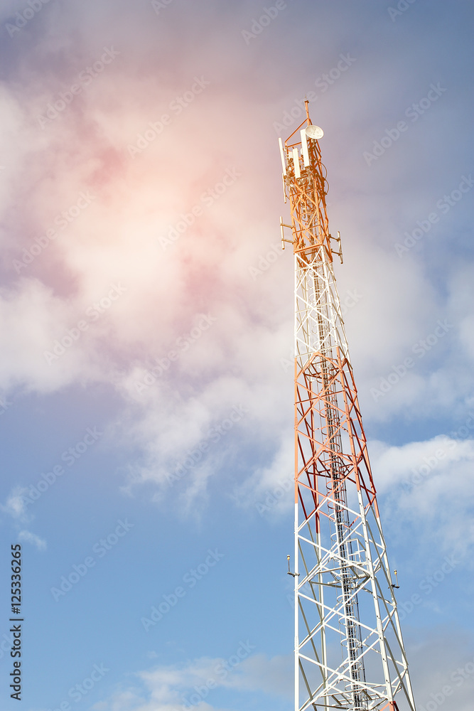 Telecommunication tower with blue sky