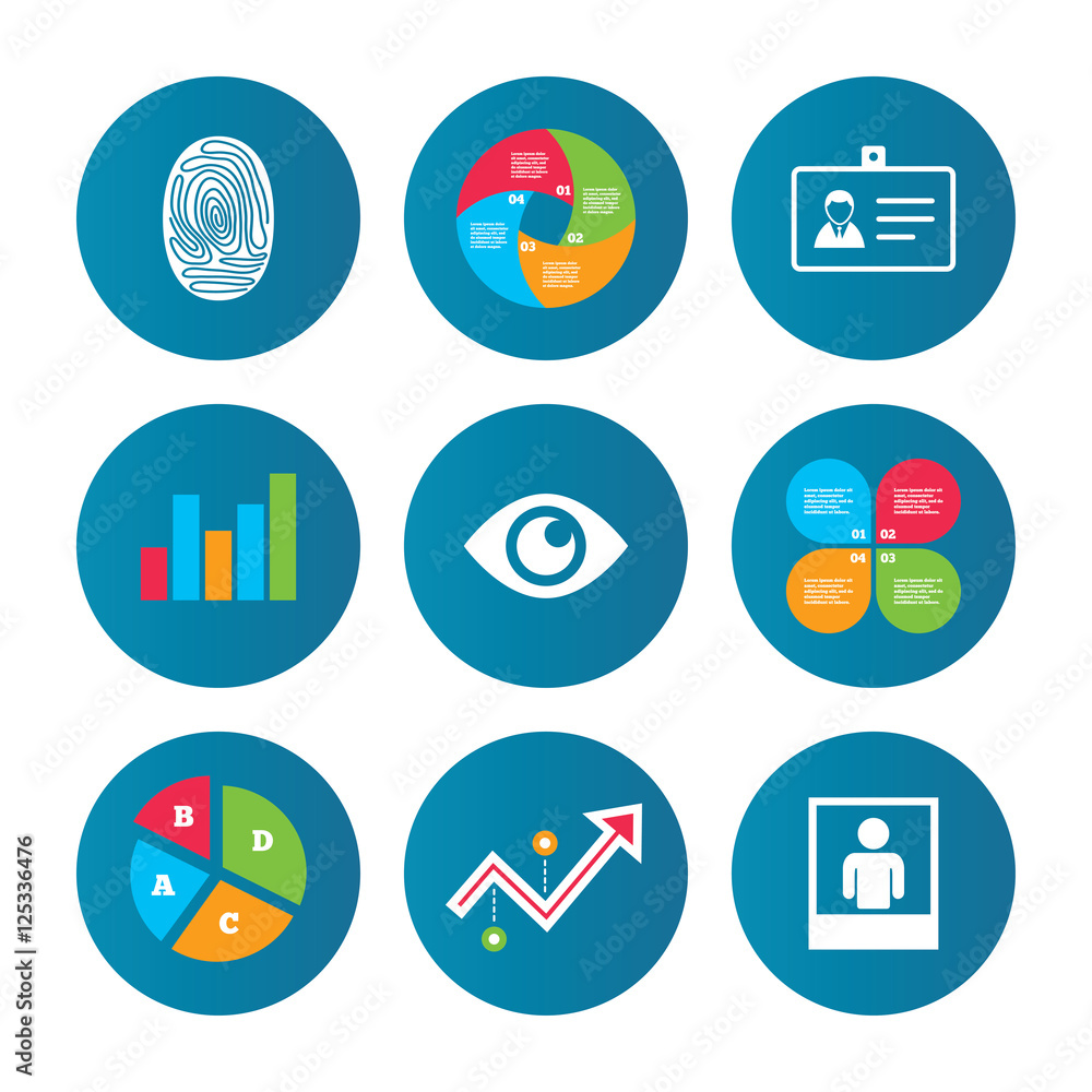 Identity ID card badge icons. Eye symbol. Identity ID card badge icons. Eye symbol.