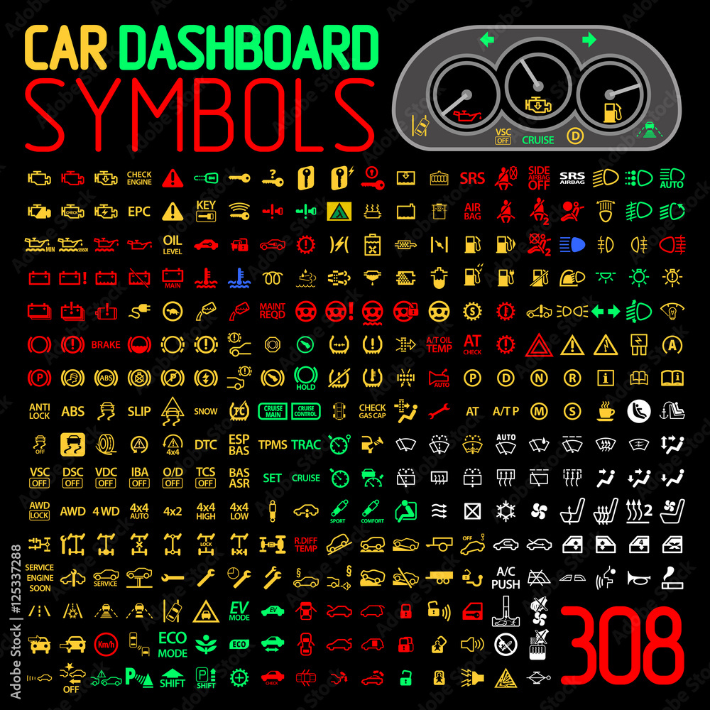 Photo vector collection of car dashboard panel indicators and warning lights