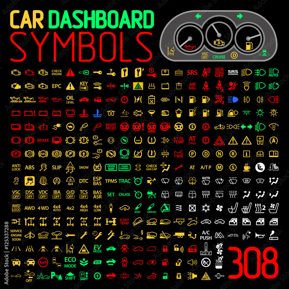 Photo & Art Print vector collection of car dashboard panel indicators and warning  lights