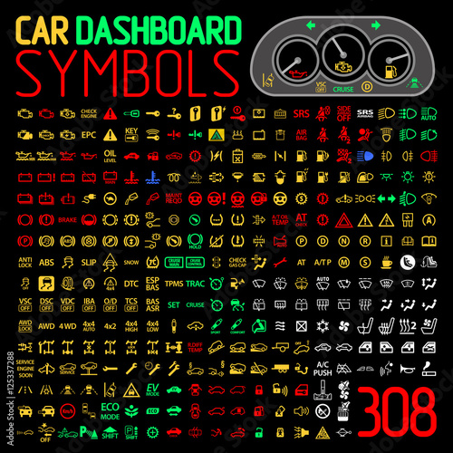 vector collection of car dashboard panel indicators and warning lights